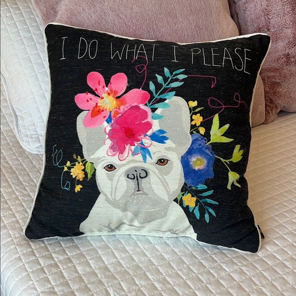 Floral French Bulldog Throw Pillow - Picture 1 of 5